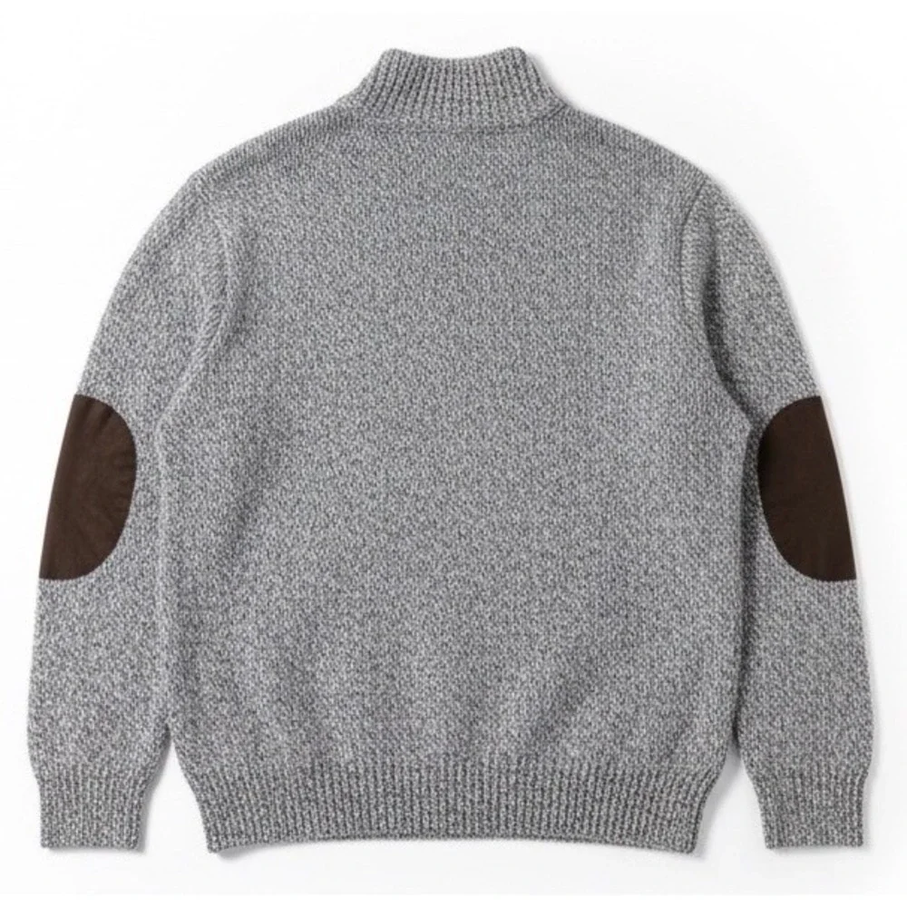 Chaps Men's‎ XXL Brown/White Knit Quarter Button Sweater Brown Elbow Patch